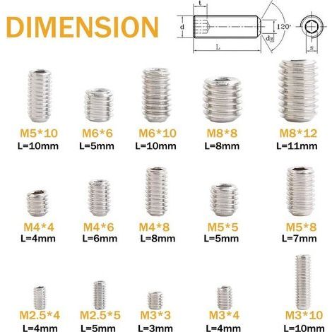 Alovez – Kit de 300 vis sans tête hexagonales en acier inoxydable – Dimensions M2.5 à M8 – Pour applications variées – Entraînement hexagonal - 300Pcs (1/5)