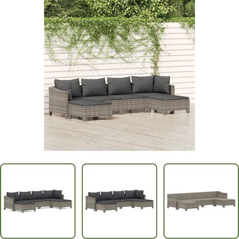 Rattan - 6-tlg. Garten-Lounge-Set mit Kissen Grau Poly Rattan (1/5)