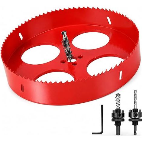 Scie-cloche avec mandrin à changement rapide – Coupe-trou en acier rapide bi-métal pour bois, contreplaqué, PVC, cloison sèche et tôle métallique, profondeur de coupe 25 mm, rouge (1/5)