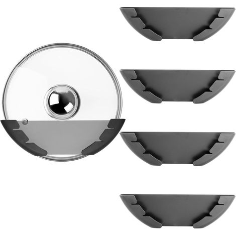Lot de 4 Porte Couvercle Cuisine en Plastique, Auto-Adhési Rangement Couvercle Casserole Pour Couvercles de 15 à 32 cm pour Maison, Cuisine, Mur/Porte d’Armoire (1/5)