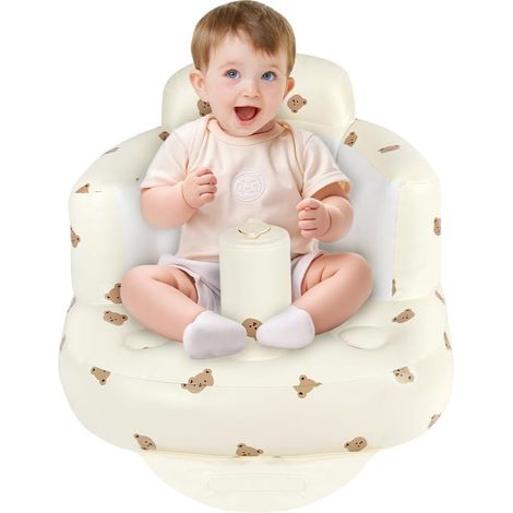 Canapé gonflable en cuir pour bébé blanc avec imprimé ours 50×58×37 cm, siège enfant gonflable, siège de jeu portable résistant à l'eau pour la maison et les déplacements (1/5)