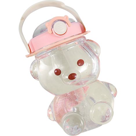 Gourde ours à paille, grande capacité, rose, avec paille droite et sangles réglables, 1400 ml (1/5)