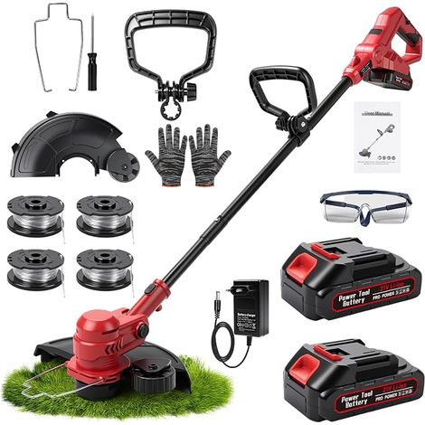 Cordless Edge Cutter with Battery, 21V Electric Cordless Trimmer and Borderer, 30cm Width Battery Cutter with 2 x 1.5 Ah Batteries and Charger, 4 Spools of Wire (1/5)