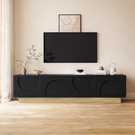Meuble TV noir aspect bois 175 cm avec rangement en MDF (1/5)
