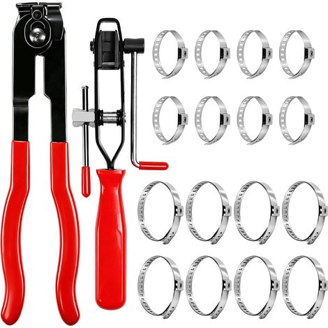 Kit Pince Collier Soufflet Cardan 18 Pièces, Outil de Serrage CV Joint avec 2 Pinces en Acier Carbone et 16 Colliers Réglables 25-120 mm, Kit de Sertissage pour Réparation Automobile (1/5)
