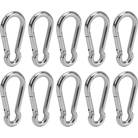 Packung mit 10 federbelasteten Edelstahl-Karabinern mit Sicherheitsschlaufe zum Wandern, 9 mm / 0,35 Zoll