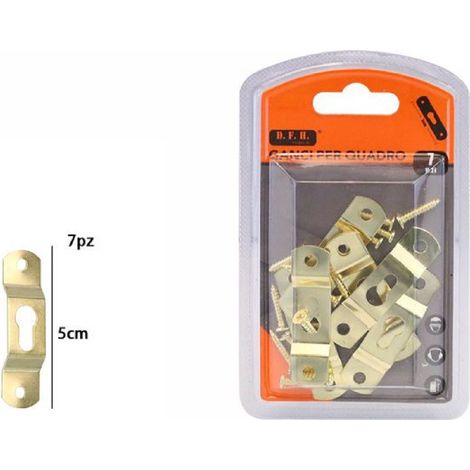 TrAdE Shop Traesio - Set 7 Pezzi Ganci Dorati Per Quadri Quadro Cornici Appendere Parete 5 Cm 07520 -