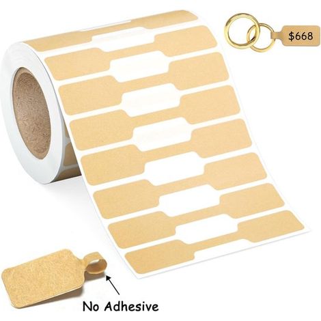 500 étiquettes pour bijoux, en cuir de vachette beige, 6 x 1,2 cm, adhésif aux extrémités, pour colliers bagues présentoirs (1/5)