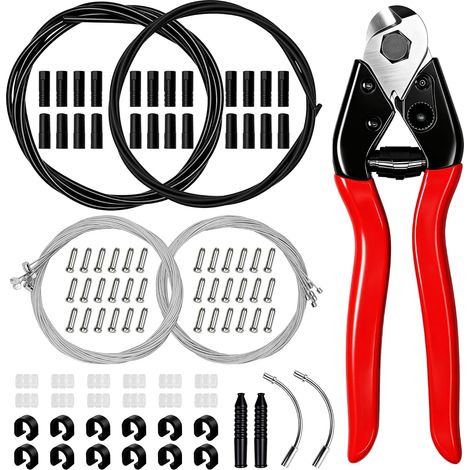 Kit universel de 103 pièces pour câbles de frein et de dérailleur de vélo (avec gaines et coupe-câble en acier inoxydable) inclut embouts, joints toriques, clips en C et câble pour frein V-Brake (1/5)
