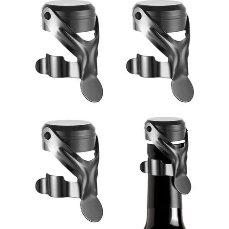 Bouchon Champagne Acier Inoxydable, Lot de 4 Garde Bulles Bouchon Bouteille Vin, Bouchon vin Silicone, Bouchon Bouteille Champagne, Bouchons à Champagne Réutilisable - Garde les Bulles (1/5)