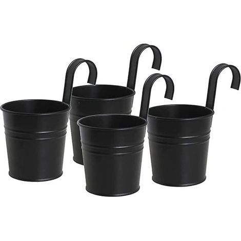Pots de fleurs suspendus en métal noir résistant avec crochet amovible, pour intérieur et extérieur (lot de 4). (1/5)