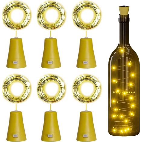 6 Pièces Guirlande Lumineuse Bouteille Noel LED Bouteille Guirlande Lumineuse à Piles, 2M 20 LED Lampes de Bouteille IP65 Étanche Fil en Cuivre Décoration pour Noël Mariage, Blanc Chaud (1/5)