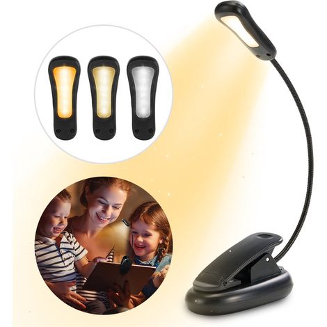 Lampe de lecture pour lit - avec pince - sans fil - 5 lumières - 9 vitesses - Rechargeable - Lampe de chevet à pince - Noire (1/3)