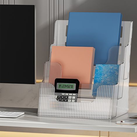 Multifunktionale Tischbuchstützen, mehrstufige Aufbewahrungsbox für Akten und Dokumente, transparentes Regal (1/5)