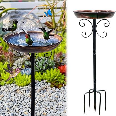 Bain d'oiseaux en métal avec support, finition bronze antique, design classique (pour jardin, terrasse) (1/5)