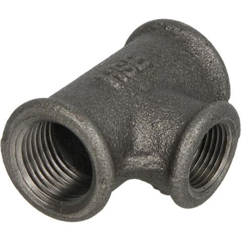 Raccord en fonte malléable noir té réduit 1/2'' x 3/8'' x 1/2'' FF/FF/FF