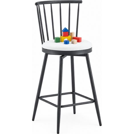 ELVMI Barhocker mit Windsor-Rückenlehne, Gepolstertem Sitz und Quadratischer Fußstütze, Metall und PU, Weiß (1/5)