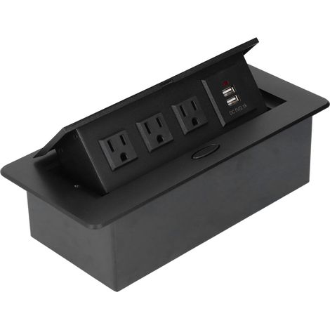 Prise de courant de table avec alimentation intégrée et deux ports USB pour la charge (norme américaine, 250 V, 10 A) (1/5)