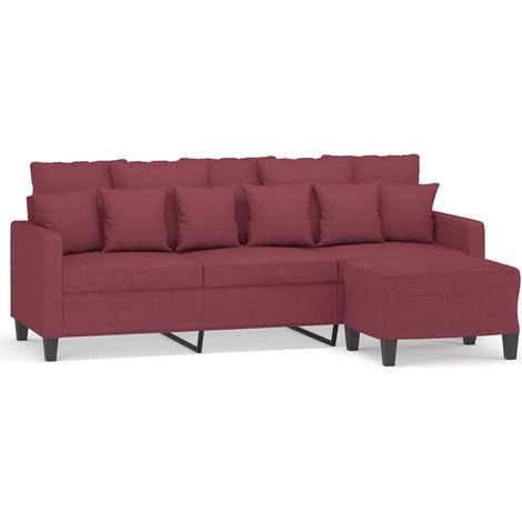 Canapé  Sofa à 3 places avec repose-pieds Rouge bordeaux 180 cm Tissu