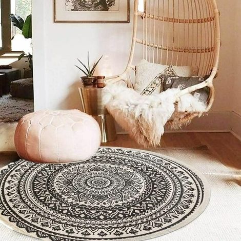 MINE Mandala Indien Tapis Salon en Coton de Style Boho avec des Gland, Les Rond Tapis de Sol Tissés à la Main Conviennent aux Tapis Chambre Classiques (1/5)