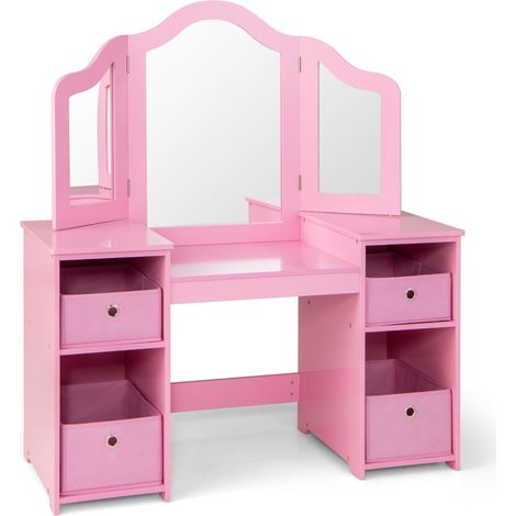 Tocador 107 x 40,5 x 117 cm con espejo extraíble 2 en 1 ambiente acogedor MDF rosa 200017593