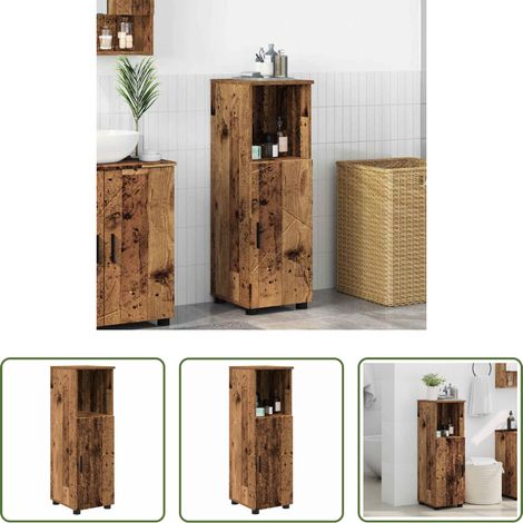 Holzschrank -  Badezimmerschrank mit Speicher mit Tür Altholz 30 x 35 x 95 cm (1/5)