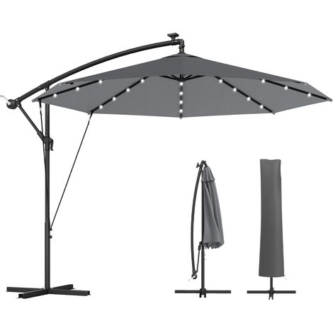 Ombrellone a Sbalzo 3 m con Luci LED Solari, da Giardino, Colore Grigio