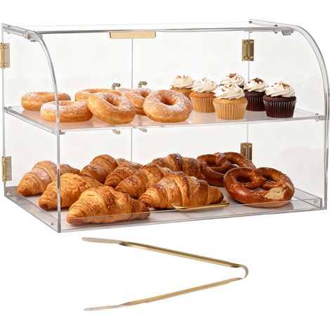 VEVOR Vetrina per Pasticceria da Banco, Espositore Portapane per Panetteria Commerciale a 2 Ripiani in Acrilico Vetrina per Torte Biscotti con Porta Posteriore magnetica 558 x 355 x 355 mm (1/5)
