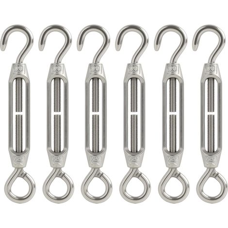 6 Pcs M4 Stainless Steel Adjustable Wire Tensioner with Hooks and Eyes Strong and Durable for Tightening Ropes, Antennas, Clothesline and Chains (1/5)