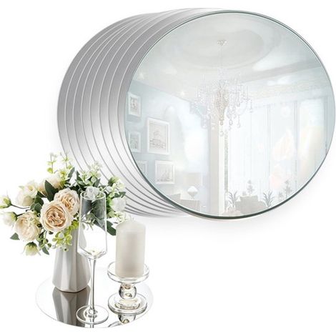 Lot de 6 miroirs ronds en acrylique de 20 cm, bords lisses, pour décoration de table et support de bougeoir, argent (1/5)