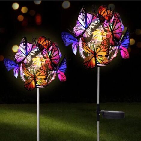 Lampe Solaire Exterieur Jardin Decorative Led Lampe Solaire Papillon IP65 Étanche Lumières Solaires Extérieures Couleurs pour Pelouse, Terrasse, Cour(2 Pack) [Classe énergétique A] (1/4)