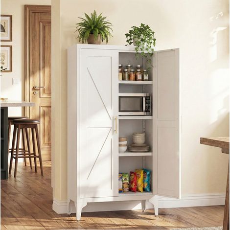 Armario de almacenamiento metálico de 2 puertas, 3 estantes ajustables, blanco DESVIAE (1/5)