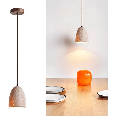 Suspension en travertin, Lampe Suspendue Wabi-Sabi avec Abat-Jour Cloche, plafonnier Minimaliste Japandi, Mini Spot réglable pour Chevet, Chambre (1/5)