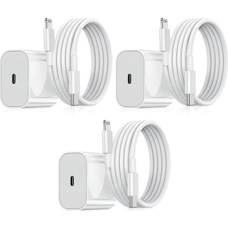 Kit de trois pièces - Chargeur iPhone - Chargeur rapide - Adaptateur + câble de 2 mètres 20 W Lightning blanc pour iPhone (NT) (1/5)