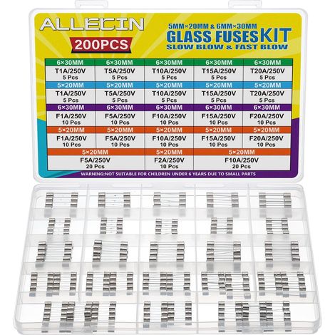 21 Valeurs Fusible Verre Set 250V 5x20MM 6x30MM Fusibles à Fusion Rapide F 1A 2A 5A 10A 15A 20A Fusible à Action Lente Temporisé T 1 5 10 15 20 Ampère 250Volt Kit d'assortiment Glass Fuses (1/5)