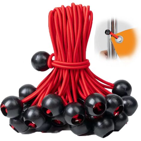 Filiyano-50 boules élastiques, corde noire pour auvent, résistante aux UV, avec corde élastique pour auvent, bâche, ruban adhésif, tente, poteaux et (1/5)