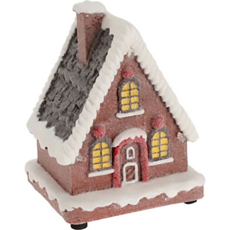 Casetta con LED per villaggio di Natale, in plastica, da 9 x 8 x 13 cm -Rosso scuro (1/4)