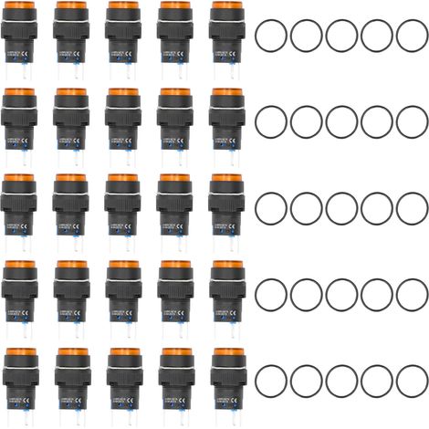 25 interrupteurs ronds poussoirs verrouillage auto 16mm 5 broches 220V jaune avec voyant lumineux (1/5)