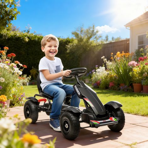 Kart à pédales pour enfant siège réglable 3 positions frein à main enfant de 5 à 12 ans noir