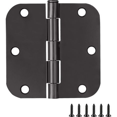 1 paquete de bisagras de puerta redondas negras mate de 3,5 pulgadas, radio de 5/8 pulg., para interior, hierro plano de 3 1/2 pulg., abatibles, estándar (1/5)