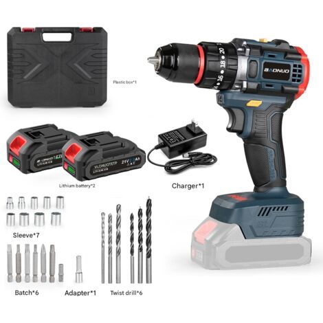 Perceuse-visseuse sans fil 21V avec 2 batteries 2.0Ah – Moteur Brushless – Couple 55Nm – Mandrin 13mm – 35 réglages de couple – 24 accessoires - MAX 55 NM (1/5)