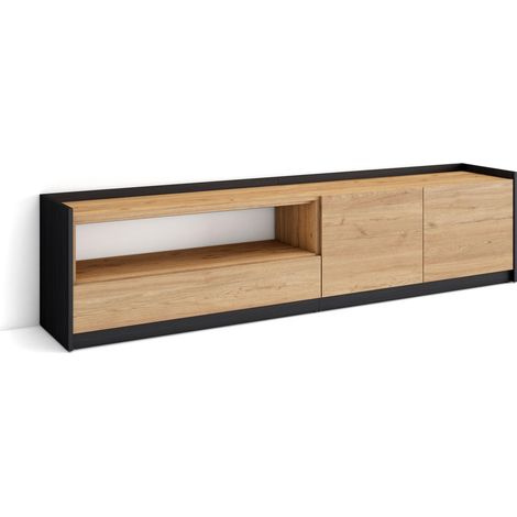 Skraut Home - Mueble TV, Televisión, 207x37x50cm, Para TV hasta 80", Roble y negro (1/5)