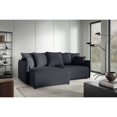 Ecksofa Schlafsofa Sofa MINEA in Stoff Abriamo Anthrazit Ottomane Links (1/4)