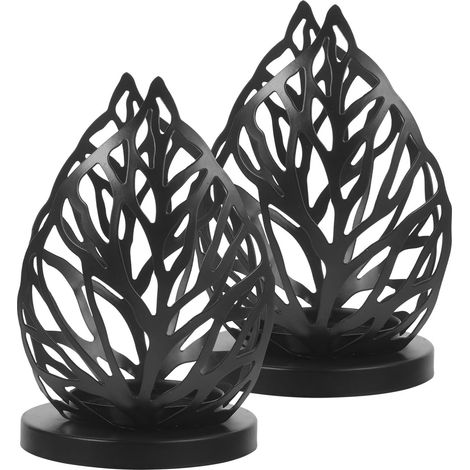 Set di 2 portacandele in ferro nero con motivo a foglie traforate, centrotavola decorativi per matrimoni e decorazioni per la casa, portacandele in metallo in stile retrò, neri