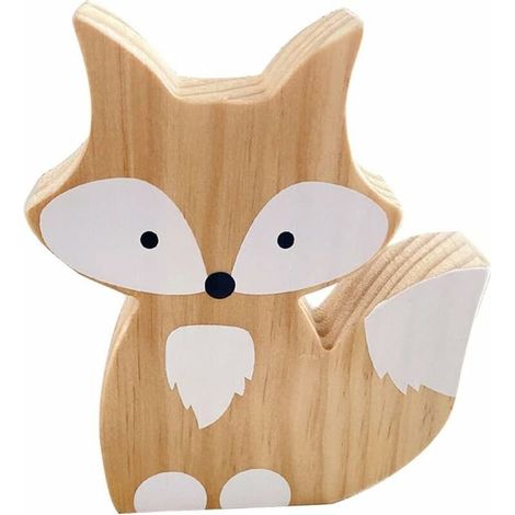 Renard Figurine en Bois Animal Statue Figurine,Blanc (1/5)