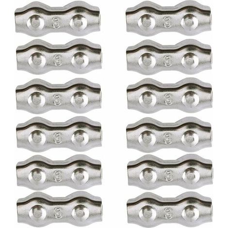Serre-câble , Serre Cable Acier 3mm 12 Pièces Serre Câbles Duplex Pince de Câble Acier inoxydable 304 D'agrafe de Câble,Câble Poignées pour 2mm Câble Métalliques Pince À Câble Corde à Linge, (1/4)