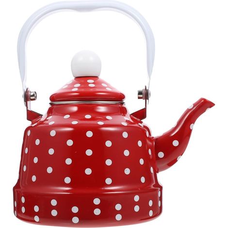 1 Bouilloire,émail,acier inoxydable,filtre inclus,poignée ergonomique,rouge à pois blancs,maison et bureau (1/4)