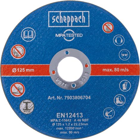 Scheppach Set de 12 disques à tronçonner - Ø 125 mm - Alésage 22,23 mm - Largeur de coupe 1,2 mm