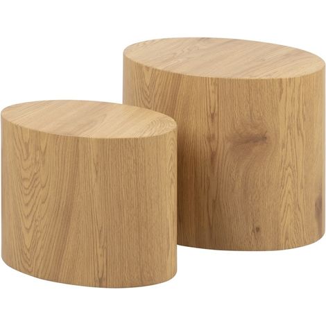 Selsey PLOMIN - Beistelltisch / Sofatisch 2er-Set in Walzenform, 40 x 24,5 cm bzw. 48 x 33 cm (Eichenholzoptik) (1/5)