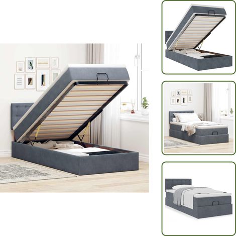 Ottoman-Bett mit Matratze Dunkelgrau 90x190 cm Samt - Ottoman-Bett - Ottoman-Betten - Bettrahmen - Bettgestell (1/5)